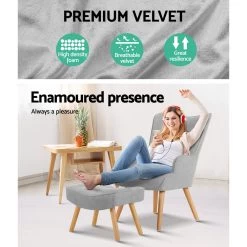 Artiss Armchair And Ottoman – Light Grey -Furniture Shop UPHO B ARM05STO LI GY 02 1