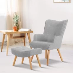 Artiss Armchair And Ottoman – Light Grey -Furniture Shop UPHO B ARM05STO LI GY 99