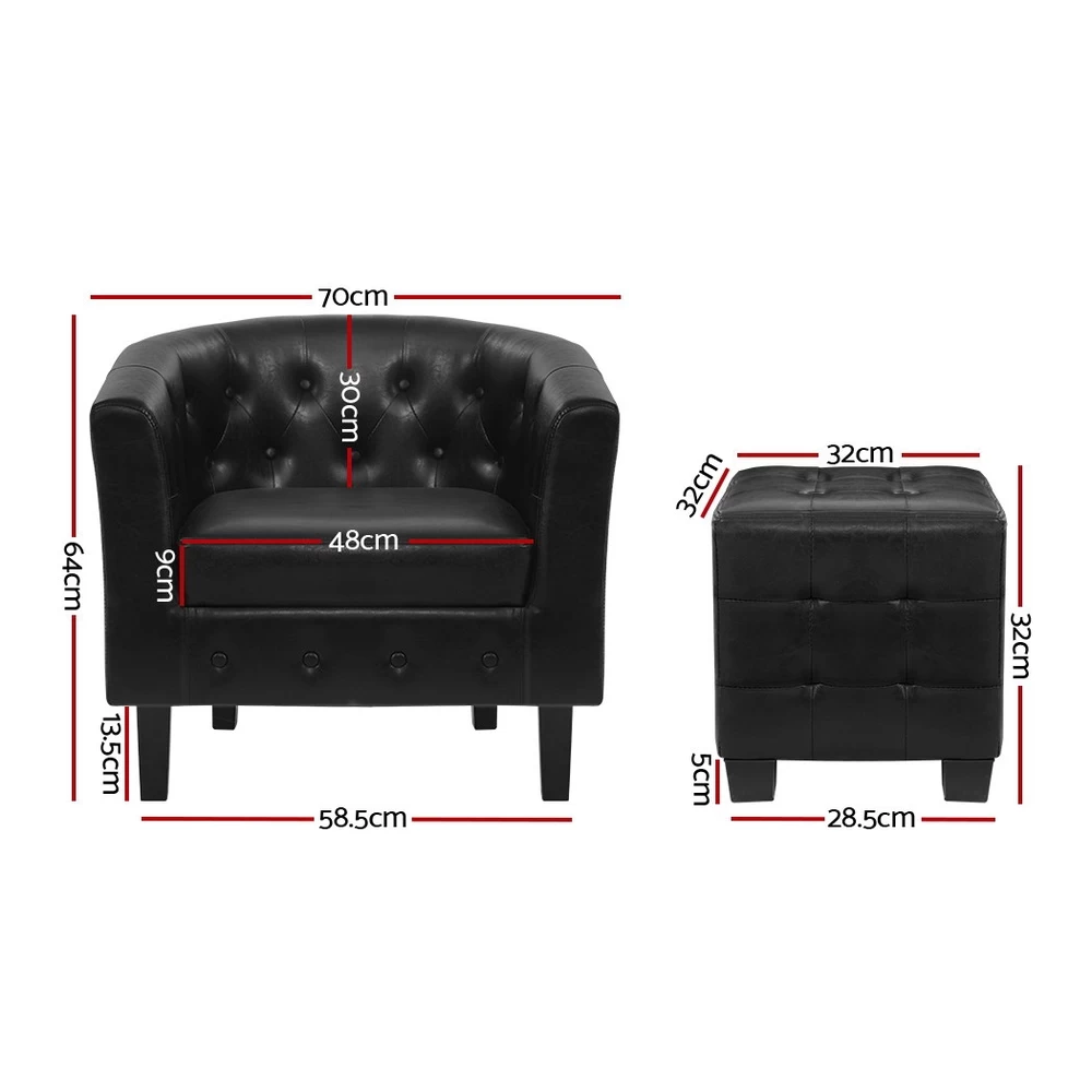 Artiss Armchair Lounge Chair Ottoman Tub Accent Chairs PU Leather Sofa Armchairs Black 4 Artiss Armchair Lounge Chair Ottoman Tub Accent Chairs PU Leather Sofa Armchairs Black - Image 2