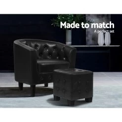 Artiss Armchair Lounge Chair Ottoman Tub Accent Chairs PU Leather Sofa Armchairs Black 14 Artiss Armchair Lounge Chair Ottoman Tub Accent Chairs PU Leather Sofa Armchairs Black -Furniture Shop UPHO B TUB02 FS PU BK 05