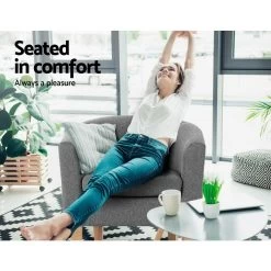 Artiss Abby Fabric Armchair – Grey -Furniture Shop UPHO B TUB02 GY 03