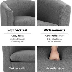 Artiss Abby Fabric Armchair – Grey -Furniture Shop UPHO B TUB02 GY 05