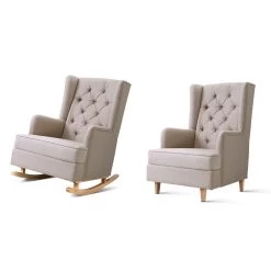 Artiss Rocking Armchair Feedining Chair Fabric Armchairs Lounge Recliner Beige 11 Artiss Rocking Armchair Feedining Chair Fabric Armchairs Lounge Recliner Beige -Furniture Shop UPHO C AVAN KD BG AB 02