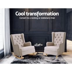 Artiss Rocking Armchair Feedining Chair Fabric Armchairs Lounge Recliner Beige 12 Artiss Rocking Armchair Feedining Chair Fabric Armchairs Lounge Recliner Beige -Furniture Shop UPHO C AVAN KD BG AB 03