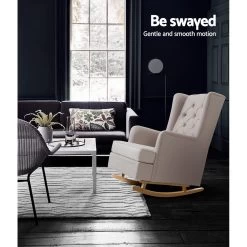 Artiss Rocking Armchair Feedining Chair Fabric Armchairs Lounge Recliner Beige 14 Artiss Rocking Armchair Feedining Chair Fabric Armchairs Lounge Recliner Beige -Furniture Shop UPHO C AVAN KD BG AB 05