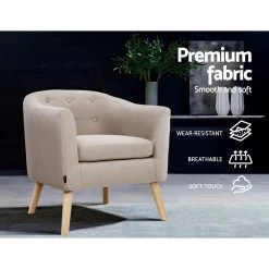 Artiss ADORA Armchair Tub Chair Single Accent Armchairs Sofa Lounge Fabric Beige 12 Artiss ADORA Armchair Tub Chair Single Accent Armchairs Sofa Lounge Fabric Beige -Furniture Shop UPHO D ARM02 BG 03