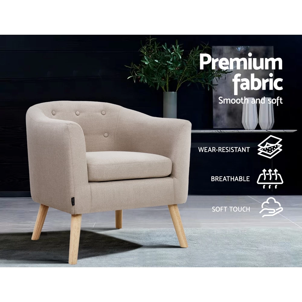 Artiss ADORA Armchair Tub Chair Single Accent Armchairs Sofa Lounge Fabric Beige 6 Artiss ADORA Armchair Tub Chair Single Accent Armchairs Sofa Lounge Fabric Beige - Image 4