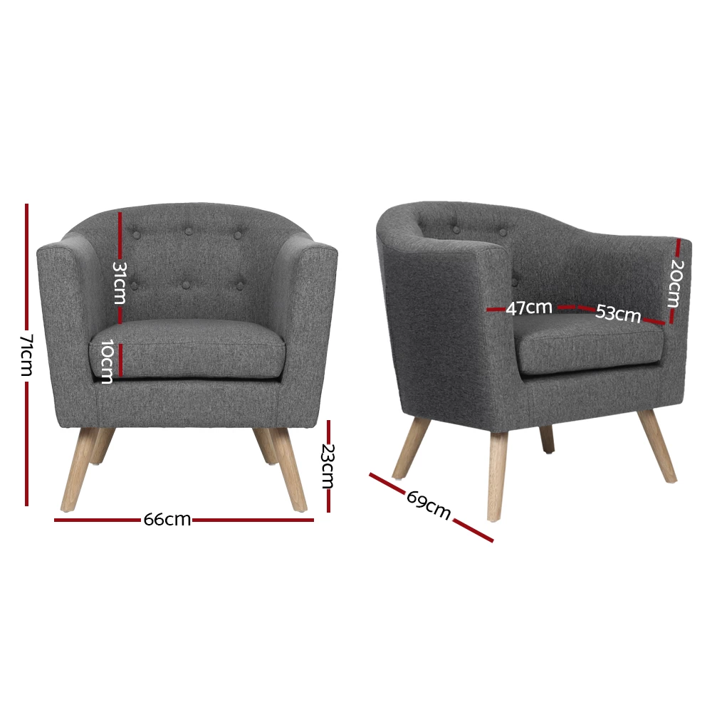 Artiss ADORA Armchair Tub Chair Single Accent Armchairs Sofa Lounge Fabric Grey 4 Artiss ADORA Armchair Tub Chair Single Accent Armchairs Sofa Lounge Fabric Grey - Image 2