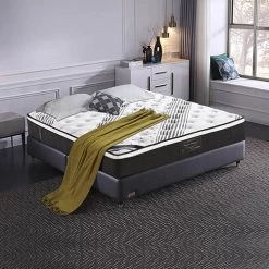 Mattress Euro Top Queen Size Pocket Spring Coil With Knitted Fabric Medium Firm 33cm Thick -Furniture Shop V43 MAT EETL Q 09 2