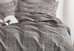 King Size Cotton Grey Rectangle Quilt Cover Set (3PCS) -Furniture Shop V62 DS LC0625K 02