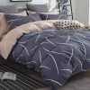 King Size Cotton White Curved Pattern Blue Grey Quilt Cover Set (3PCS)