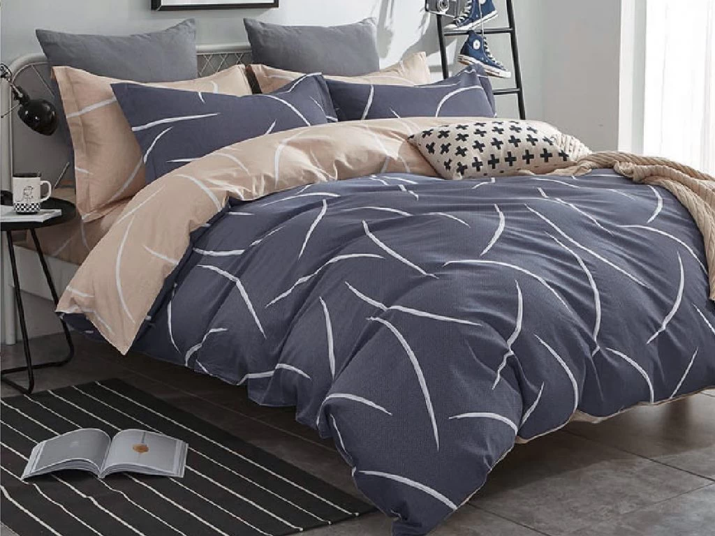 King Size Cotton White Curved Pattern Blue Grey Quilt Cover Set (3PCS) 3 King Size Cotton White Curved Pattern Blue Grey Quilt Cover Set (3PCS)