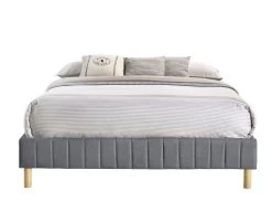 Aries Contemporary Platform Bed Base Fabric Frame With Timber Slat King In Light Grey