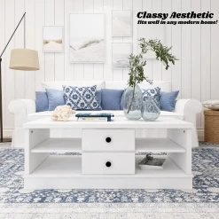 Margaux White Coastal Style Coffee Table With Drawers -Furniture Shop V80 CCO CT122 WHT 02 8