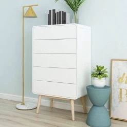 Merlin White Modern Retro Tallboy -Furniture Shop V80 MZI TB7040 WOK 03 10