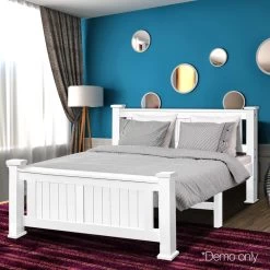 Double Size Wooden Bed Frame – White -Furniture Shop WBED D 004D 137 AB 06