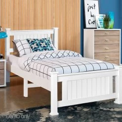 King Single Wooden Bed Frame – White -Furniture Shop WBED D 004KS 107 AB 06