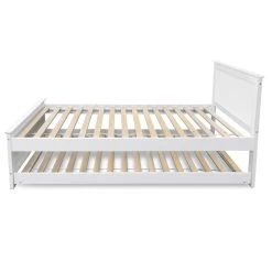 Artiss Wooden Trundle Bed Frame Timber Slat King Single Size White -Furniture Shop WBED D 03KS 107 AB 03
