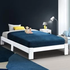 Artiss Bed Frame King Single Size Wooden Mattress Base Timber Platform JADE -Furniture Shop WBED F BASE JADE KS 06