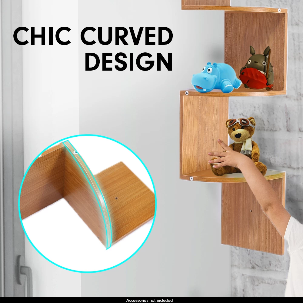 5-Tier Corner Wall Shelf Display Storage Shelves – Beech 6 5-Tier Corner Wall Shelf Display Storage Shelves – Beech - Image 4