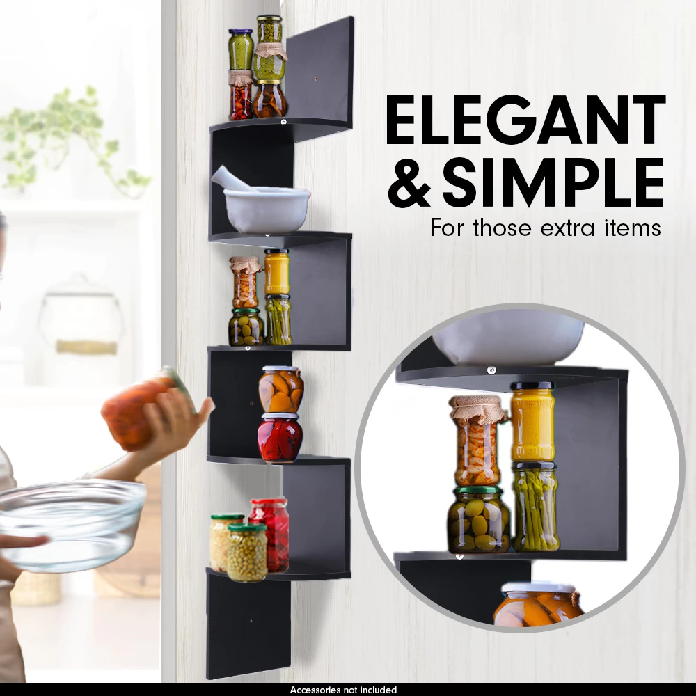 5-Tier Corner Wall Shelf Display Storage Shelves – Black 4 5-Tier Corner Wall Shelf Display Storage Shelves – Black - Image 2