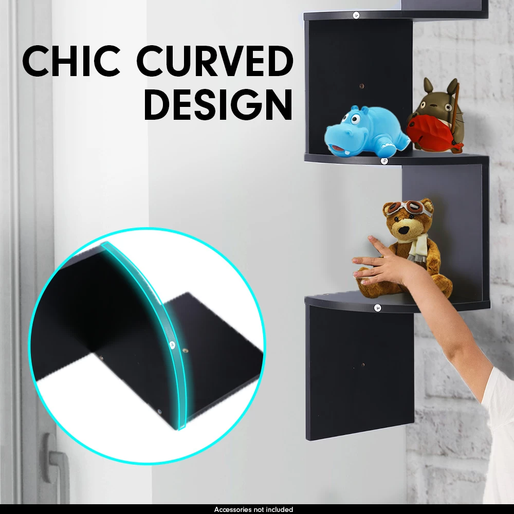 5-Tier Corner Wall Shelf Display Storage Shelves – Black 6 5-Tier Corner Wall Shelf Display Storage Shelves – Black - Image 4