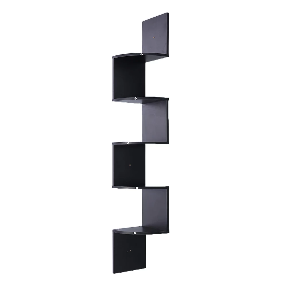 5-Tier Corner Wall Shelf Display Storage Shelves – Black 3 5-Tier Corner Wall Shelf Display Storage Shelves – Black