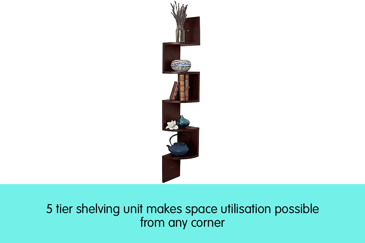 Zigzag Large Corner Wall Mount Display Shelf– Brown 5 Zigzag Large Corner Wall Mount Display Shelf– Brown - Image 3