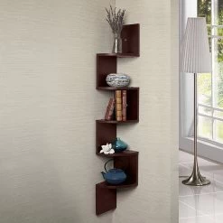 Zigzag Large Corner Wall Mount Display Shelf– Brown