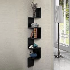 Zigzag Large Corner Wall Mount Display Shelf – Black