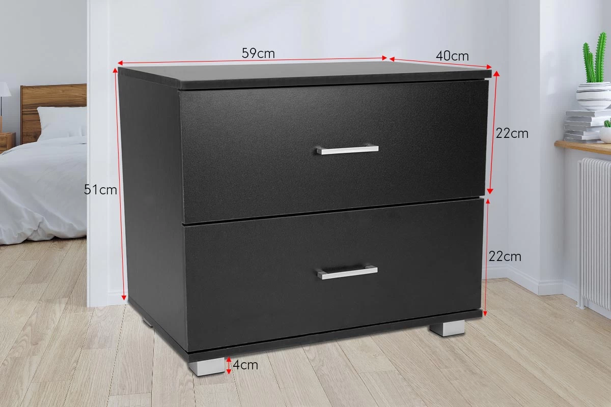 Bedside Table With Drawers MDF Wood – Black 5 Bedside Table With Drawers MDF Wood – Black - Image 3