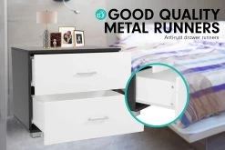 Bedside Table With Drawers MDF – Black White -Furniture Shop cbt 059 040 051 wh f4