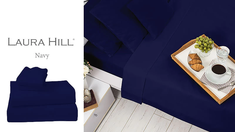 Navy Cotton Microfibre 1000TC 4pc Queen Sheet Set 4 Navy Cotton Microfibre 1000TC 4pc Queen Sheet Set - Image 2