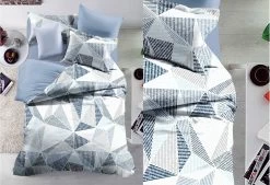 Queen Size Halsey Grey And White Geometric Pattern Quilt Cover Set (3PCS)