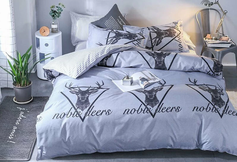 King Size Reindeer Grey Deer Pattern Quilt Cover Set (3PCS) 3 King Size Reindeer Grey Deer Pattern Quilt Cover Set (3PCS)
