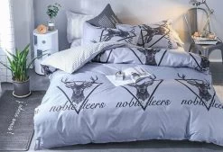 Queen Size Reindeer Grey Deer Pattern Quilt Cover Set (3PCS)
