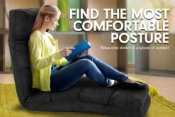 Adjustable Cushioned Floor Gaming Lounge Chair 175 X 56 X 20cm – Black -Furniture Shop fcr qlg 015 blk f2