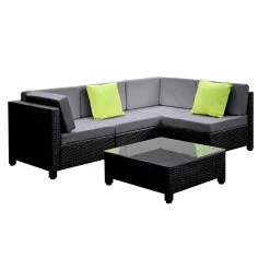 Gardeon 5 Piece PE Wicker Outdoor Sofa – Black & Grey