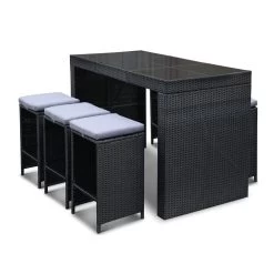 Gardeon 7 Piece Outdoor Dining Table Set – Black -Furniture Shop ff barset bk 7abc 03