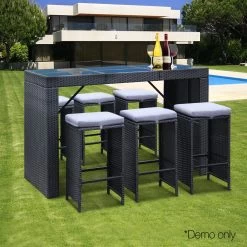 Gardeon 7 Piece Outdoor Dining Table Set – Black -Furniture Shop ff barset bk 7abc 08