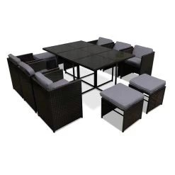 Gardeon 11 Piece PE Wicker Outdoor Dining Set – Black