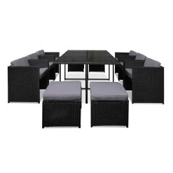 Gardeon 11 Piece PE Wicker Outdoor Dining Set – Black -Furniture Shop ff dining 11set bk 04
