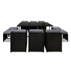 Gardeon 11 Piece PE Wicker Outdoor Dining Set – Black -Furniture Shop ff dining 11set bk 06