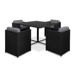 Gardeon 5 Piece Wicker Outdoor Dining Set – Black -Furniture Shop ff dining 5set bk 03