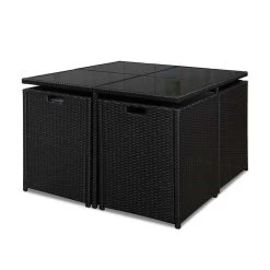 Gardeon 5 Piece Wicker Outdoor Dining Set – Black -Furniture Shop ff dining 5set bk 04