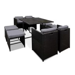 Gardeon 9 Piece Wicker Outdoor Dining Set – Black & Grey 19 Gardeon 9 Piece Wicker Outdoor Dining Set – Black & Grey -Furniture Shop ff dining 9set bk 05