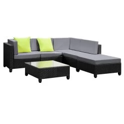 Gardeon 6 Piece Outdoor Wicker Sofa Set – Black