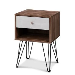 Artiss Bedside Table With Drawer – Grey & Walnut