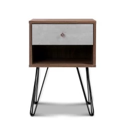 Artiss Bedside Table With Drawer – Grey & Walnut -Furniture Shop furni g ind bside 01 wd 02