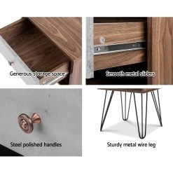 Artiss Bedside Table With Drawer – Grey & Walnut -Furniture Shop furni g ind bside 01 wd 06